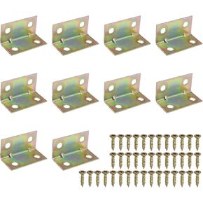 Heyous 10PCS 1.26x0.63inch Metal Corner Bracket L Shaped Right Angle Corner Code Connection Fastener Wardrobe Bracket Fixing Connection with Screws for Reinforced Wood Furniture