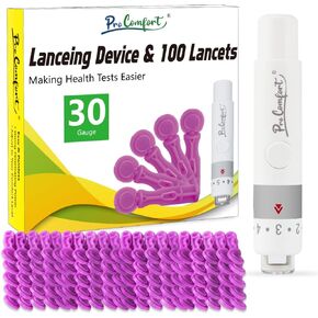Lancing Device Less Pain, with 100pcs Twist Top 30 Gauge Blood Lancets for Blood Glucose Testing, Blood Sample Lancet Pen for Blood Sugar Monitor