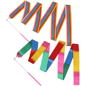 JBM 2 Pcs Dance Ribbons 78.7 Inch Sparkling Dance Ribbon Streamers Rhythmic Gymnastics Ribbon with Wand Twirling Dancing Ribbons Rhythmic Long Ribbon Streamers
