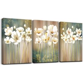White Flower Large Wall Art Framed Painting Giclee Prints on Canvas 16x24 inch x3 Panels Wall Decor Artwork Pictures Printed on Canvas for Bedroom Living Room Office…