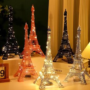 6 Pcs Eiffel Tower Statue 15 Inch Metal Eiffel Tower Model Figurine Paris Themed Eiffel Tower Centerpiece with Light Strings Eiffel Tower Cake Topper for Party Table Kitchen Decoration
