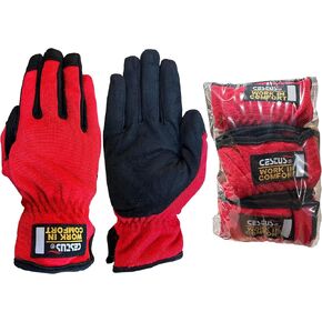Cestus 3 Pairs Red Mechanic Gloves for Men, Breathable Work Gloves for Construction, Gardening, Warehouse, Truck Drivers