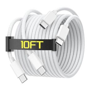 10FT USB C to USB C Charging Cable for iPhone 16 15, 60W Long Type C to C Charger Cable Cord for iPhone 16/ 16 Plus/16 Pro/16 Pro Max/15/15 Plus/15 Pro/15 Pro Max, iPad Pro/Air/Mini, MacBook, White