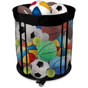 Ball Storage Bin, Basketball Rack Rolling Ball Storage Bin Sports Equipment Organizer with Wheels for Garage Gym School Home Indoor Outdoor Ball Holder for Football, Soccer, Volleyball