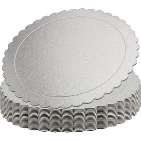 KEILEOHO 20 PCS 10 Inch Cake Circle Base Boards, Round Silver Cake Boards, Scalloped Cake Circle Base, Cake Base Cardboard for Cake, Silver