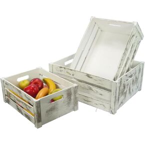 Admired By Nature Wooden Crates Storage Container, Rustic White Set of 3, Farmhouse Style Decorative Baskets for Home Decor, Rustic Decor, Nesting Stackable Organizers, Distressed Wood Crates