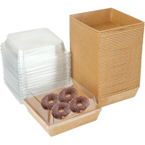 50 Pcs Paper Charcuterie Boxes with Clear Lids, 5 x 5 x 2 Inch Square Disposable Food Containers Bakery Boxes, Cookie Boxes Dessert Boxes Cake Slice paper boxes for Sandwich,Macaron(Brown) in Kuwait