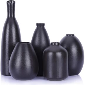 Colorful Ceramic Vases Set of 5, Orange, Yellow, Blue, Black, White Small Vase, Modern Minimalism Style Vases for Home Decor, Decor Vases for Living Room, Dining Room, Mantel, Coffee Table, Entryway