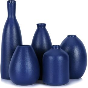 Colorful Ceramic Vases Set of 5, Orange, Yellow, Blue, Black, White Small Vase, Modern Minimalism Style Vases for Home Decor, Decor Vases for Living Room, Dining Room, Mantel, Coffee Table, Entryway