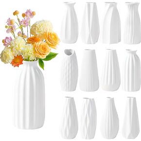 12 Set White Vases, 5in Small Ceramic Bud Vases White Flower Vase Boho Pampas Grass Vases Bulk White Vases for Centerpieces Wedding Home Table Decor