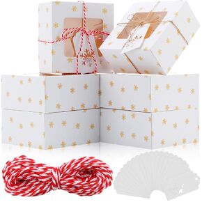 Zhanmai 60 Pcs Christmas Cookie Boxes 6 x 6 x 3 In Holiday Christmas Cookie Tins with Lids Snowflakes White Cupcake Boxes Xmas Cookie Containers Christmas Bakery Boxes for Pastry Dessert Candy Donut