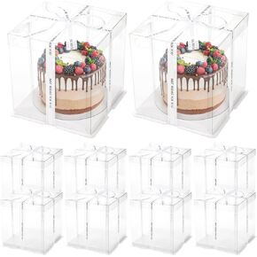 ZILAMGOO 10 Pcs Large Cake Clear Box with Ribbon, 11.6x11.6x9.8 Inches Transparent Cake Carrier Box with Lids for Birthday Wedding Festival Party Anniversary