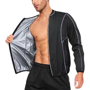 NINGMI Sauna Jacket for Men Long Sleeve Sweat Suit Zipper Workout Exercise Gym Boxing