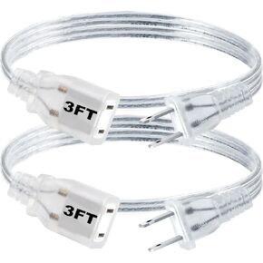 Extension Cord 2 Pack, 2 Prong Small Extension Cord 3ft, UL-Certified Clear Extension Cord Indoor Thin, 18 AWG Male to Female Extension Cord 250V 10A, Invisible Mini Short Extension Cord 3 Foot