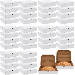RHBLME 80 Pack Mini Pizza Boxes, 3.5x3.5 Inch White Pizza Boxes Square Corrugated Cardboard Pizza Takeout Containers Reusable Small Pizza Boxes for Personal & Pizza, Cake, Cookies, etc