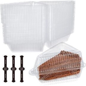 200PCS Individual Cake Slice Container Clamshell Take Out Containers with Lids & Sticker Clear Clam Shell Food Containers Hinged Plastic To Go Containers Box for Cheesecake Pie Slice Packaging