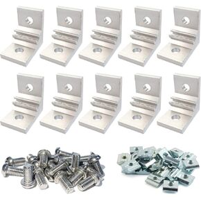10Sets 10 Series L Bracket Connector 1010 Aluminum Extrusion Corner with 10PCS 10 Series Corner Bracket 1 Extruded Aluminum 20PCS Screws 1010 T Nut