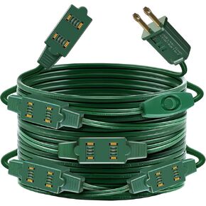 Enhon 19.7 Ft 12 Outlet Green Christmas Tree Extension Cord with Outlet and Switch, Xmas Tree Lights Extension Cord with Safety Fuse Male Plug for Home Office Christmas Holiday Lights Decorations