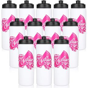 Domensi Cheer Water Bottles 20 oz Plastic Reusable Cheer Water Bottles Squeeze Water Bottle Bulk Teams Sports Water Bottles Gifts for Cheerleaders Cheerleading Gifts