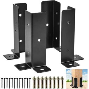 Adjustable Post Base Brackets Fits 1.5x1.5, 2x2, 2x4, 4x4 inch Post, Btowin VCF 4Pcs Heavy Duty Reversible Half Column Wood Fence Post Base Support Brackets Kit Black for Pergola Railing Mailbox
