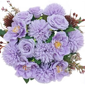LA.PONEE 24 Heads Premium Artificial Flowers, Burgundy Silk Flower Peony Bouquets, Fake Flowers Roses Bulk Decoration, Faux Floral Arrangements for Wedding Home Decor