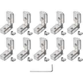 uxcell 10 Pcs T Slot L-Shape Interior Inside Corner Connector with M6 Screws and Wrench for 4040 Series Aluminum Extrusion Profile, Slot 8mm, Silver Tone