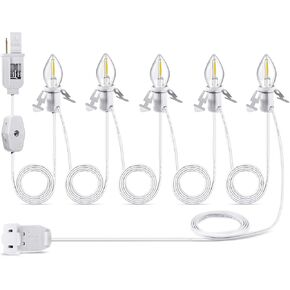 Christmas Accessory Cord with 5 LED Light Bulbs, 11.5 Feet White C7 Lamp, On/Off Switch Plug, Spare Fuses, Female/Male Plugs, Blow Mold Light for Village House Craft Decorations(1 Pack)