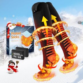 2025 Upgraded Heated Socks, 5000mAh 5V Rechargeable Heated Socks for Men Women, 3 Heat Settings with 360° Heating Electric Socks, Washable Electric Thermal Socks for Ski Hunting Hiking