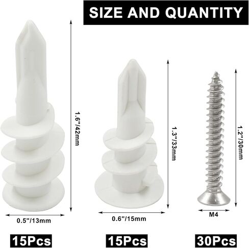 مثبتات الحوائط الجافة البلاستيكية ذاتية الحفر مع براغي - 120 قطعة، #6#8 طقم مراسي ومسامير بيضاء - مراسي صفائح صخرية ذاتية التنصت للتعليق والتركيب in Kuwait