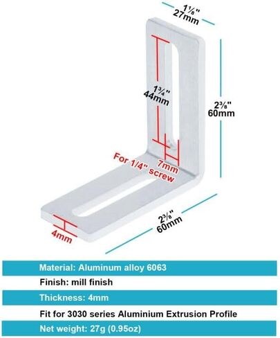 20 حزمة 3030 سلسلة قوس الزاوية الألومنيوم، 2 فتحة فتحة موصل على شكل حرف L، دعامة زاوية داخلية طويلة لملف بثق الألومنيوم بفتحة T in Kuwait