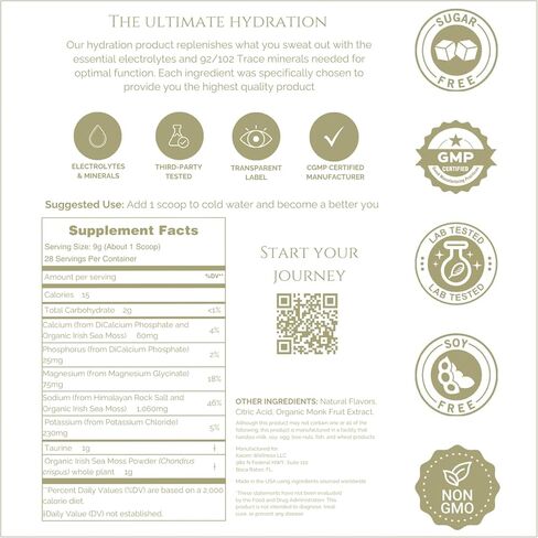 Kaizen Hydration - Premium Whole Body Hydration Drink - Energy, Focus, Wellness - Organic Electrolyte Mix with Irish Sea Moss, Taurine, Monkfruit Extract - Refreshing Lemon Lime Flavor - 8.88 oz in Saudi Arabia