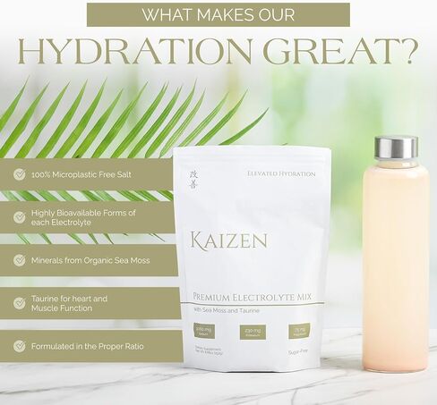 Kaizen Hydration - Premium Whole Body Hydration Drink - Energy, Focus, Wellness - Organic Electrolyte Mix with Irish Sea Moss, Taurine, Monkfruit Extract - Refreshing Lemon Lime Flavor - 8.88 oz in Saudi Arabia