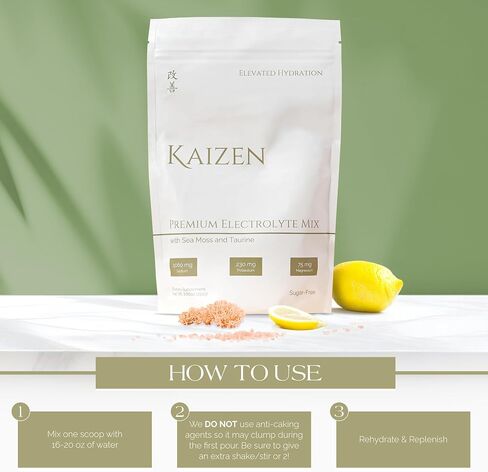 Kaizen Hydration - Premium Whole Body Hydration Drink - Energy, Focus, Wellness - Organic Electrolyte Mix with Irish Sea Moss, Taurine, Monkfruit Extract - Refreshing Lemon Lime Flavor - 8.88 oz in Saudi Arabia