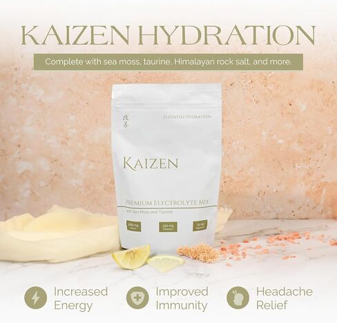 Kaizen Hydration - Premium Whole Body Hydration Drink - Energy, Focus, Wellness - Organic Electrolyte Mix with Irish Sea Moss, Taurine, Monkfruit Extract - Refreshing Lemon Lime Flavor - 8.88 oz in Saudi Arabia