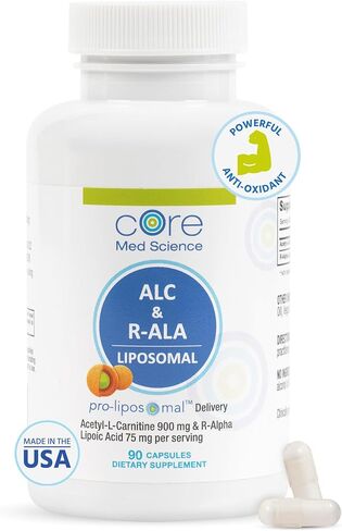 Core Med Science Liposomal ALC & R-ALA Supplement Capsules - Acetyl-L-Carnitine (900mg) & R-Alpha Lipoic Acid (75mg) - Promotes Energy & Focus - Supports Mental Function & Memory Cognition (60 Count) in Saudi Arabia