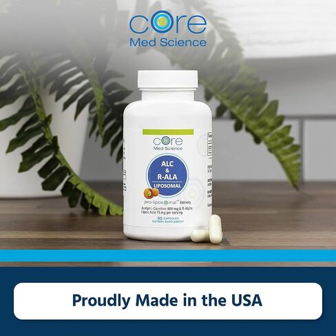 Core Med Science Liposomal ALC & R-ALA Supplement Capsules - Acetyl-L-Carnitine (900mg) & R-Alpha Lipoic Acid (75mg) - Promotes Energy & Focus - Supports Mental Function & Memory Cognition (60 Count) in Saudi Arabia