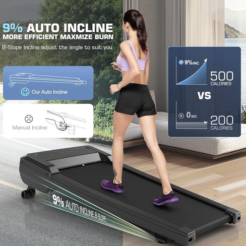 وسادة المشي مع انحدار تلقائي، جهاز المشي تحت المكتب بقوة 2.5 حصان، سعة وزن 220 رطلاً للمكتب المنزلي، شاشة LCD (أسود) in Kuwait