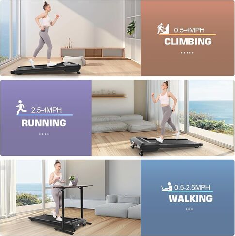 وسادة المشي مع انحدار تلقائي، جهاز المشي تحت المكتب بقوة 2.5 حصان، سعة وزن 220 رطلاً للمكتب المنزلي، شاشة LCD (أسود) in Kuwait