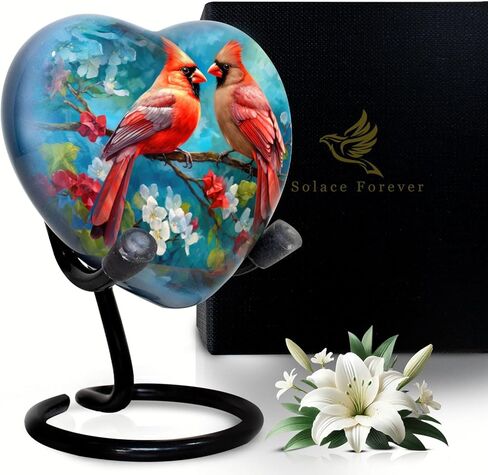 جرة كاردينال صغيرة للرماد البشري - تذكار جرة القلب - جرة صغيرة للرماد للنساء والرجال مع صندوق وحقيبة - تذكارات تذكارية زرقاء للرماد - تكريم أحبابك in Kuwait