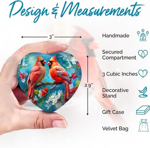 جرة كاردينال صغيرة للرماد البشري - تذكار جرة القلب - جرة صغيرة للرماد للنساء والرجال مع صندوق وحقيبة - تذكارات تذكارية زرقاء للرماد - تكريم أحبابك in Kuwait