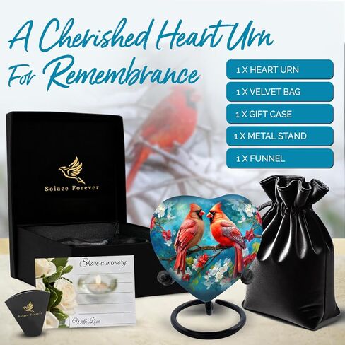 جرة كاردينال صغيرة للرماد البشري - تذكار جرة القلب - جرة صغيرة للرماد للنساء والرجال مع صندوق وحقيبة - تذكارات تذكارية زرقاء للرماد - تكريم أحبابك in Kuwait