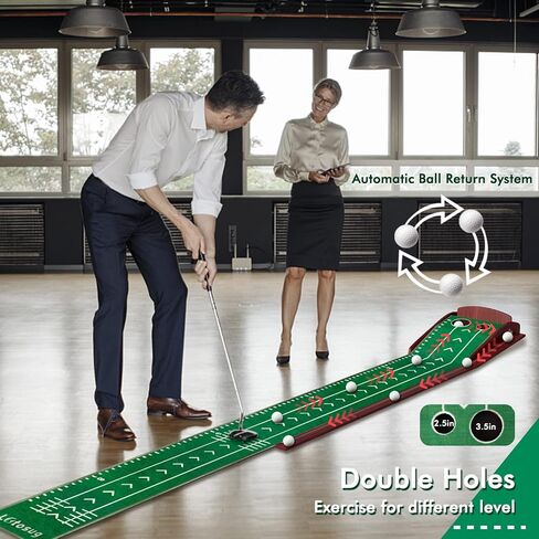 Putting Green, Putting Matt for Indoors, Putting Mat with Auto Ball Return System and 2 Holes, Golf Training and Practicing Equipment at Home or in The Office, Golf Gifts Accessories for Men in Saudi Arabia