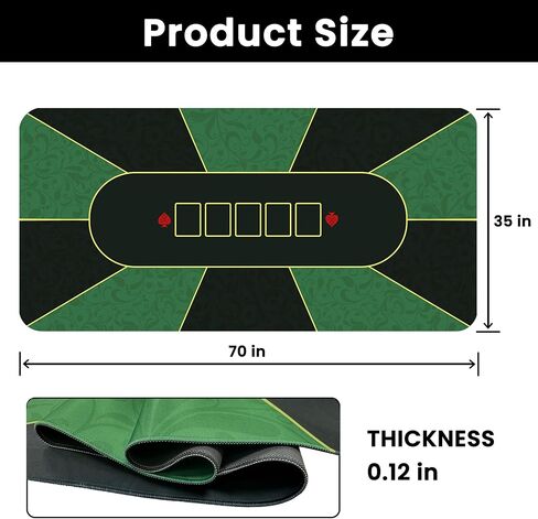 70'' x 35'' Professional Poker Mat Water Repellent, Noise Reduction, Texas Hold'em Poker Table Top Layout w/Carrying Bag to Play Cards, Poker Games, Blackjack, Casino Up to 10 Players in Saudi Arabia