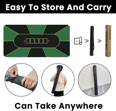 70'' x 35'' Professional Poker Mat Water Repellent, Noise Reduction, Texas Hold'em Poker Table Top Layout w/Carrying Bag to Play Cards, Poker Games, Blackjack, Casino Up to 10 Players in Saudi Arabia