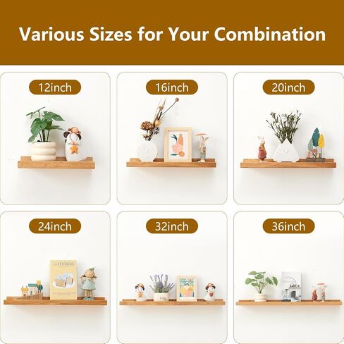Oak Floating Shelf for Wall Natural Wood Wall Shelves Picture Ledge Display Shelf Hanging Wall Bookshelf for Living Room Bedroom Kitchen Office Home Decor (6x12 inch) in Saudi Arabia