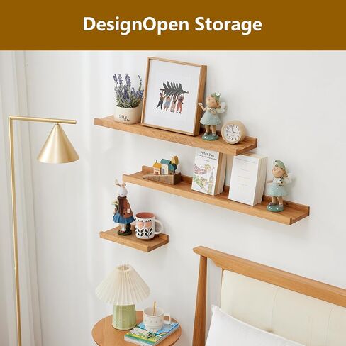 Oak Floating Shelf for Wall Natural Wood Wall Shelves Picture Ledge Display Shelf Hanging Wall Bookshelf for Living Room Bedroom Kitchen Office Home Decor (6x12 inch) in Saudi Arabia