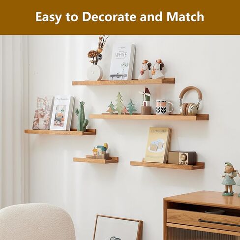 Oak Floating Shelf for Wall Natural Wood Wall Shelves Picture Ledge Display Shelf Hanging Wall Bookshelf for Living Room Bedroom Kitchen Office Home Decor (6x12 inch) in Saudi Arabia