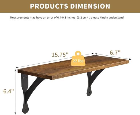 Wood Floating Shelves Set of 3, Wide Display Shelf Wall Mounted with Brackets, Easy Hanging Floating Shelves for Bedroom, Kitchen, Living Room, Bathroom (Rustic Brown) in Kuwait