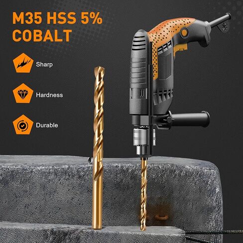 INTHEEND 21Pcs Cobalt Drill Bit Set, M35 HSS Twist Jobber Length Drill Bit Kit for Hardened Metal, Cast Iron, Stainless Steel, Plastic, and Wood with Metal Indexed Storage Case, 1/16" - 3/8" in Saudi Arabia