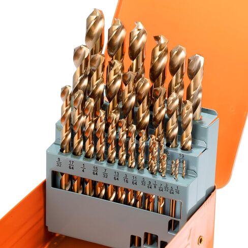 INTHEEND 21Pcs Cobalt Drill Bit Set, M35 HSS Twist Jobber Length Drill Bit Kit for Hardened Metal, Cast Iron, Stainless Steel, Plastic, and Wood with Metal Indexed Storage Case, 1/16" - 3/8" in Saudi Arabia
